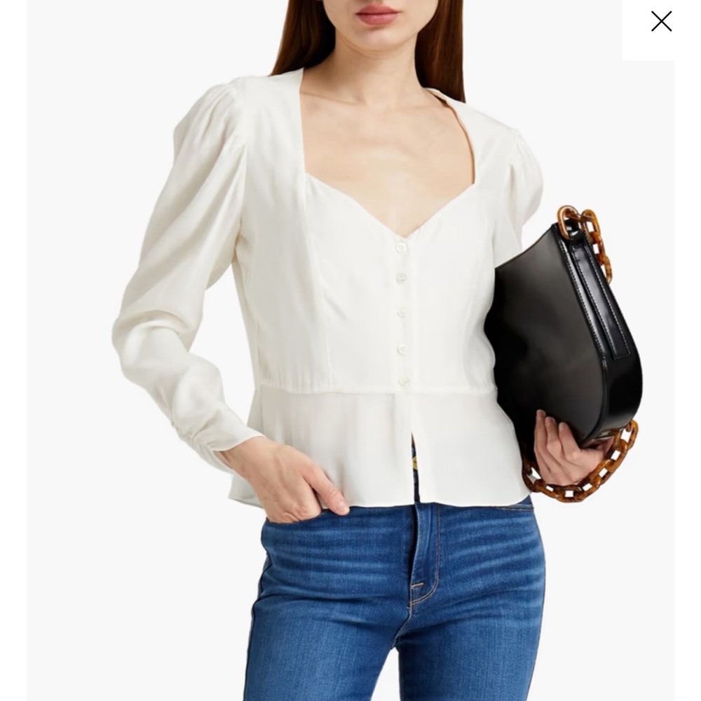 FRAME Ruched sleeve silk peplum ivory blouse size Large